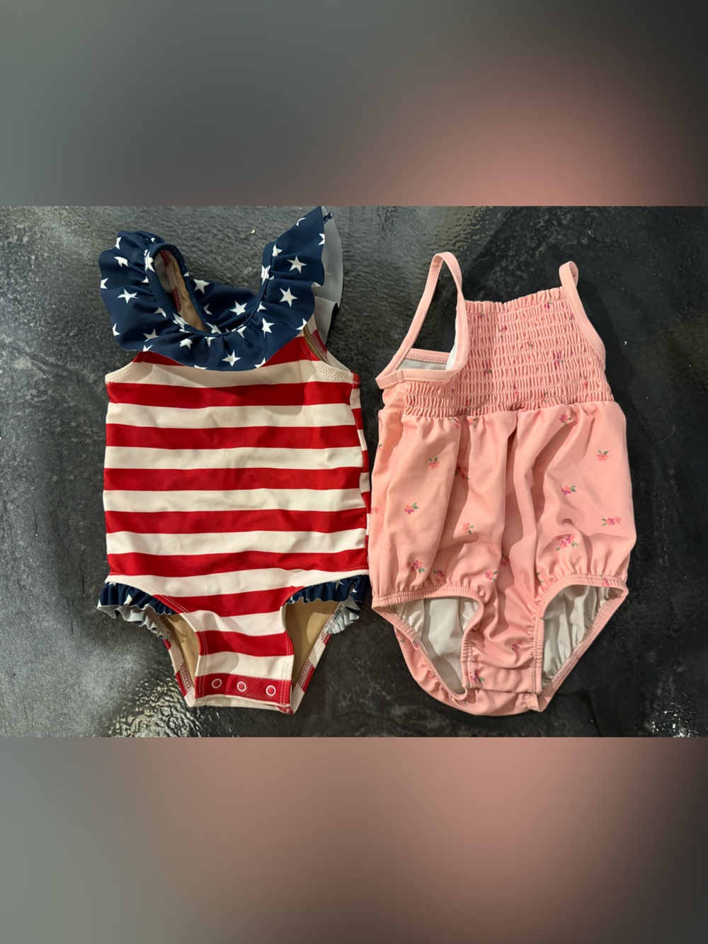 Girls 12m One-Piece Swimsuit Set - Stars & Stripes + Pink Smocked